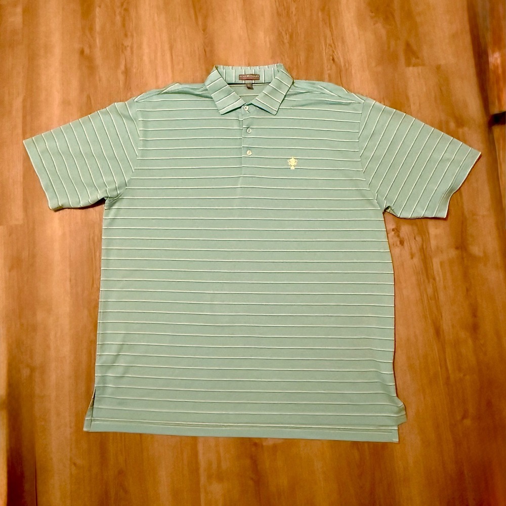 Peter Millar Summer Comfort Polo Shirt Mens XL Light Blue Striped Trophy Logo